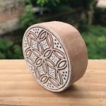 Handmade Wooden Printing Block – Round Geometric Floral Stamp for Fabric, Clay, Paper & Textile Printing