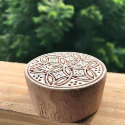 Handmade Wooden Printing Block – Round Geometric Floral Stamp for Fabric, Clay, Paper & Textile Printing