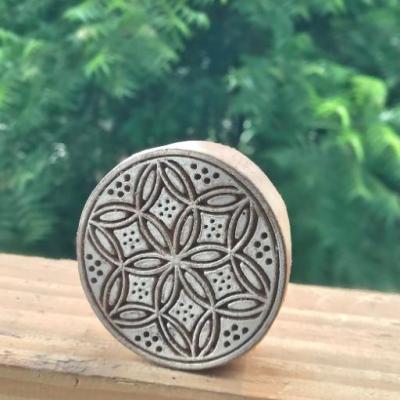 Handmade Wooden Printing Block – Round Geometric Floral Stamp for Fabric, Clay, Paper & Textile Printing