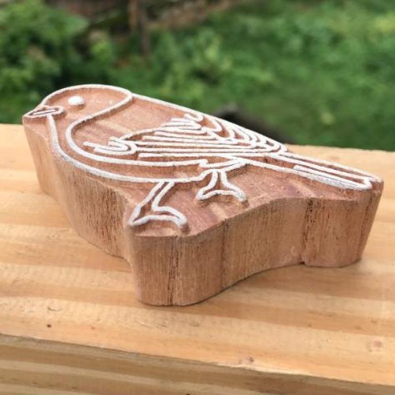 Bird Design Wooden Block Stamp – Hand Carved Printing Stamp for Fabric, Clay & Paper Crafts