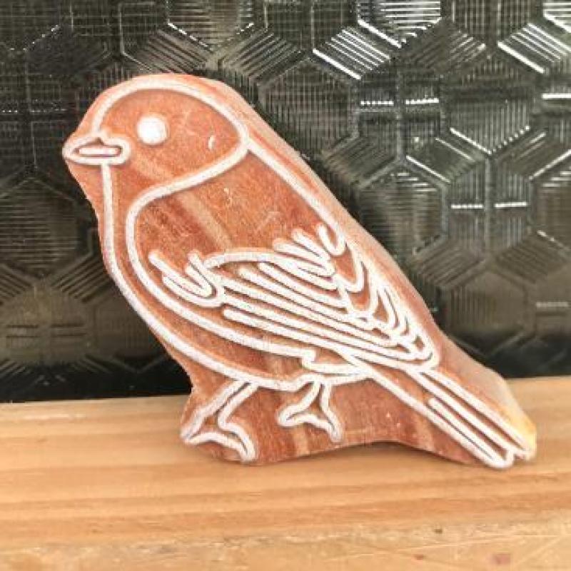 Bird Design Wooden Block Stamp – Hand Carved Printing Stamp for Fabric, Clay & Paper Crafts