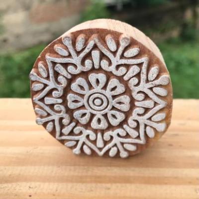 Round Mandala Wooden Block Stamp - Hand Carved Printing Stamp for Fabric, Clay & Paper