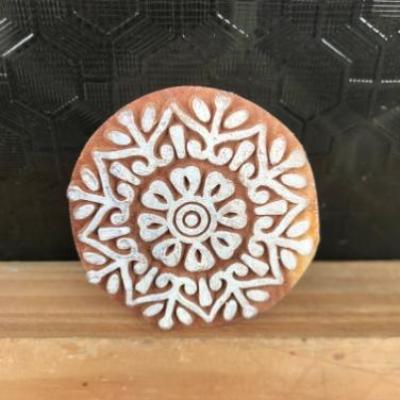 Round Mandala Wooden Block Stamp - Hand Carved Printing Stamp for Fabric, Clay & Paper