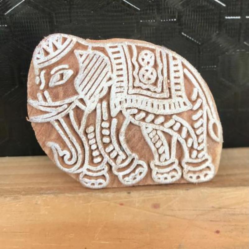 Elephant Wooden Block Stamp – Hand Carved Indian Printing Stamp for Fabric, Clay, Pottery & Paper Crafts