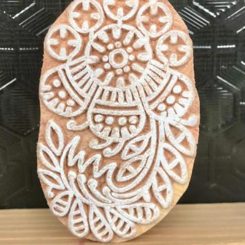 Paisley Flower Wooden Block Stamp – Hand Carved Indian Printing Stamp for Fabric, Clay, Pottery & Paper Crafts"
