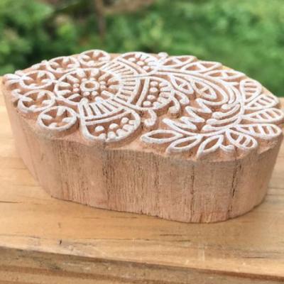 Paisley Flower Wooden Block Stamp – Hand Carved Indian Printing Stamp for Fabric, Clay, Pottery & Paper Crafts"