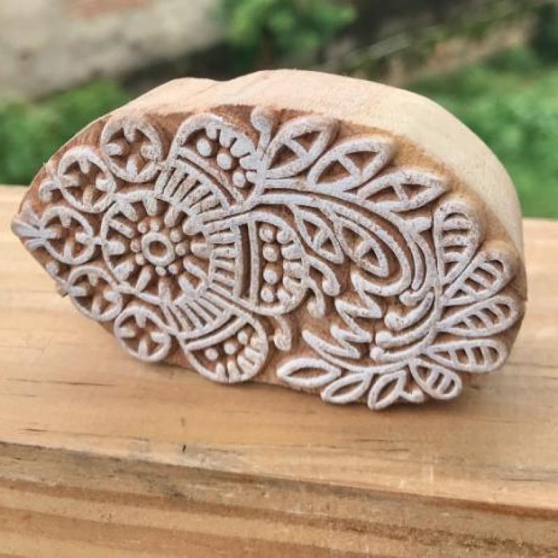 Paisley Flower Wooden Block Stamp – Hand Carved Indian Printing Stamp for Fabric, Clay, Pottery & Paper Crafts"