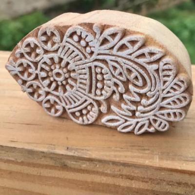 Paisley Flower Wooden Block Stamp – Hand Carved Indian Printing Stamp for Fabric, Clay, Pottery & Paper Crafts"