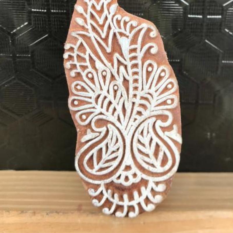 Handmade Wooden Printing Block – Floral Leaf Design Stamp for Fabric, Clay, Paper & Textile Printing
