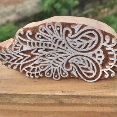 Handmade Wooden Printing Block – Floral Leaf Design Stamp for Fabric, Clay, Paper & Textile Printing