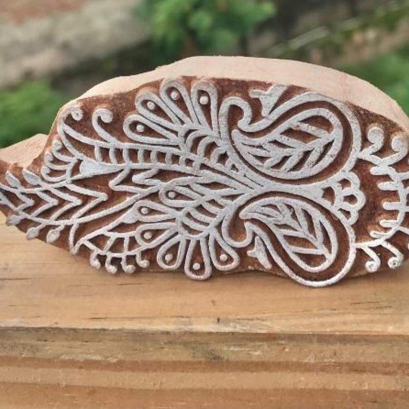 Handmade Wooden Printing Block – Floral Leaf Design Stamp for Fabric, Clay, Paper & Textile Printing
