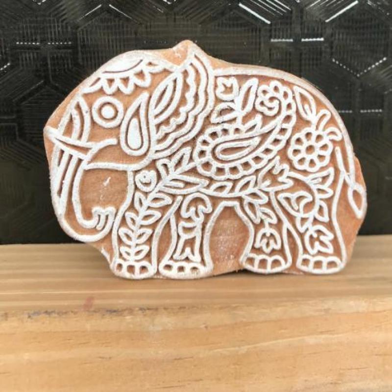 Hand Carved Elephant Wooden Printing Block – Indian Fabric Stamp for Textile, Pottery & Craft – 3x2 Inch