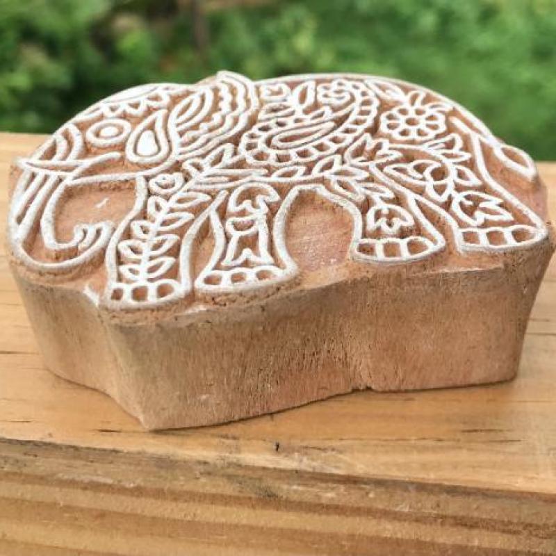 Hand Carved Elephant Wooden Printing Block – Indian Fabric Stamp for Textile, Pottery & Craft – 3x2 Inch