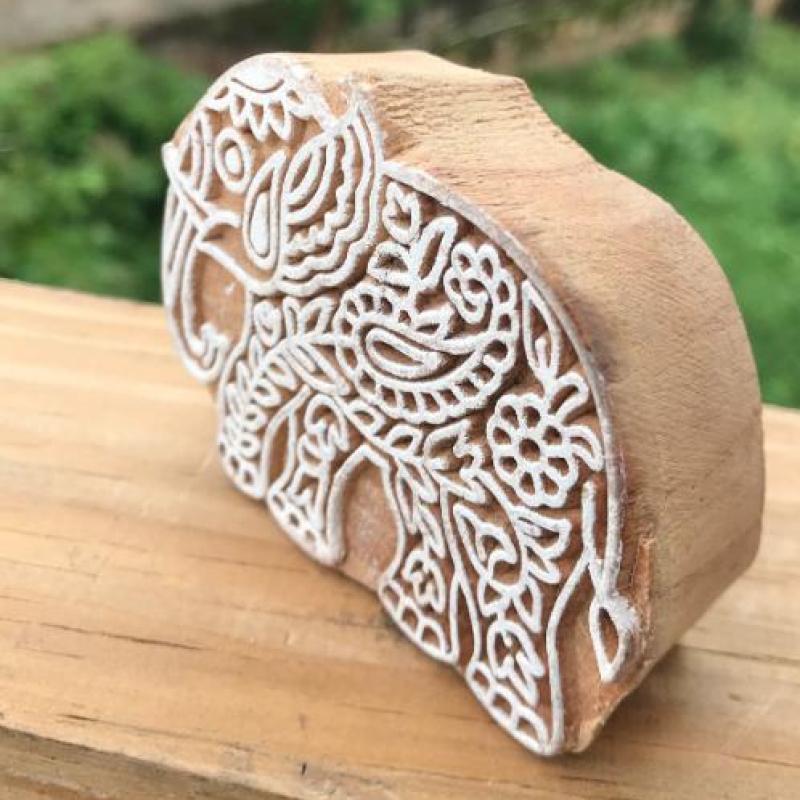 Hand Carved Elephant Wooden Printing Block – Indian Fabric Stamp for Textile, Pottery & Craft – 3x2 Inch