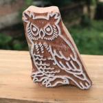 Owl Wooden Animal Block Stamp – Hand Carved Bird Printing Stamp for Fabric, Clay, Pottery & Paper Crafts