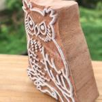 Owl Wooden Animal Block Stamp – Hand Carved Bird Printing Stamp for Fabric, Clay, Pottery & Paper Crafts