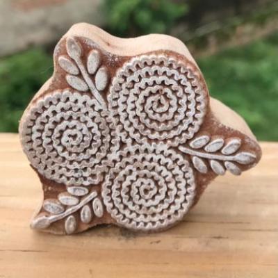 Spiral Leaf Wooden Block Stamp – Hand Carved Printing Stamp for Fabric, Clay & Paper Crafts