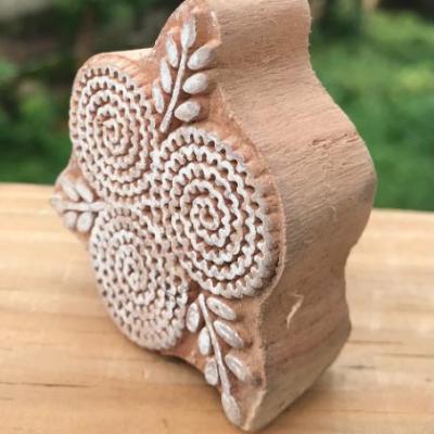 Spiral Leaf Wooden Block Stamp – Hand Carved Printing Stamp for Fabric, Clay & Paper Crafts