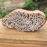 Long Paisley Wooden Block Stamp – Hand Carved Floral Printing Stamp for Fabric, Clay & Paper Crafts
