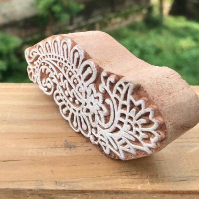 Long Paisley Wooden Block Stamp – Hand Carved Floral Printing Stamp for Fabric, Clay & Paper Crafts