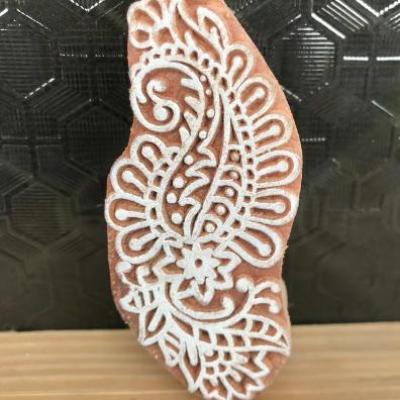 Long Paisley Wooden Block Stamp – Hand Carved Floral Printing Stamp for Fabric, Clay & Paper Crafts