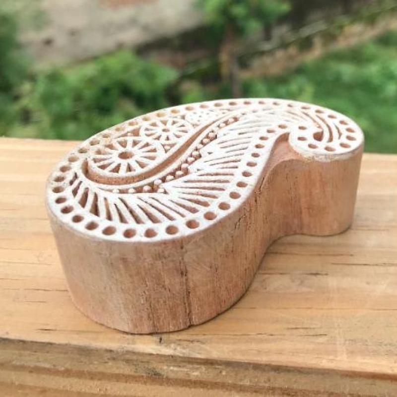 Hand Carved Paisley Wooden Printing Block – Indian Fabric Stamp for Textile, Pottery & Crafts