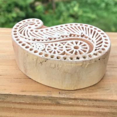 Hand Carved Paisley Wooden Printing Block – Indian Fabric Stamp for Textile, Pottery & Crafts