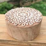 Round Mandala Wooden Block Stamp – Hand Carved Geometric Floral Printing Stamp for Fabric, Clay & Paper Crafts