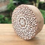 Round Mandala Wooden Block Stamp – Hand Carved Geometric Floral Printing Stamp for Fabric, Clay & Paper Crafts