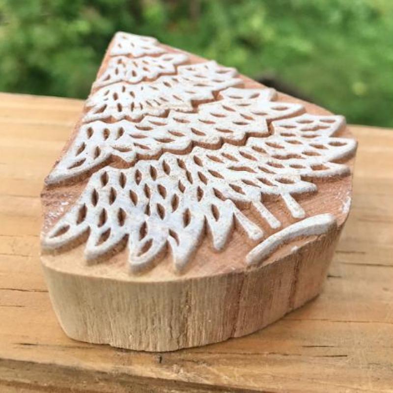 Handmade Wooden Printing Block – Leaf Foliage Design Stamp for Fabric, Clay, Paper & Textile Printing