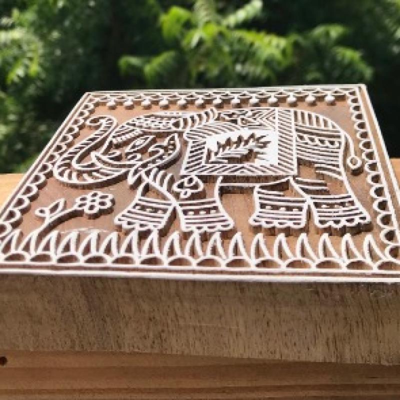 Majestic Elephant Wood Block Stamp | Traditional Indian Block Print | Folk Art Motif for Fabric, Paper .