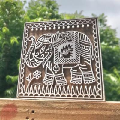 Majestic Elephant Wood Block Stamp | Traditional Indian Block Print | Folk Art Motif for Fabric, Paper .