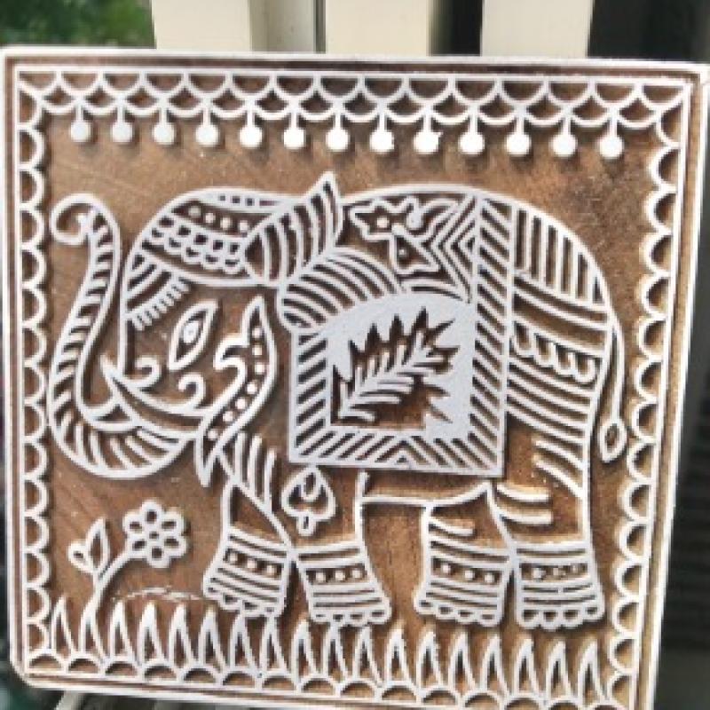 Majestic Elephant Wood Block Stamp | Traditional Indian Block Print | Folk Art Motif for Fabric, Paper .