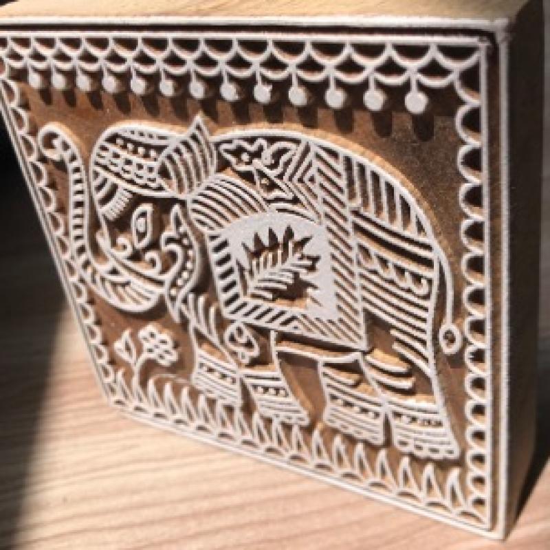 Majestic Elephant Wood Block Stamp | Traditional Indian Block Print | Folk Art Motif for Fabric, Paper .