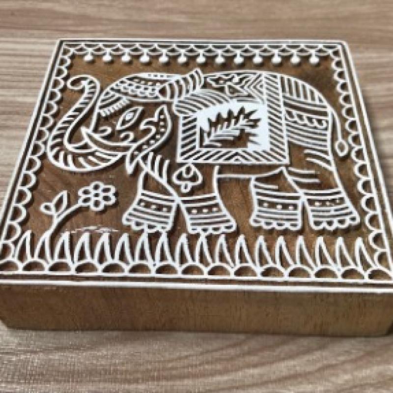 Majestic Elephant Wood Block Stamp | Traditional Indian Block Print | Folk Art Motif for Fabric, Paper .