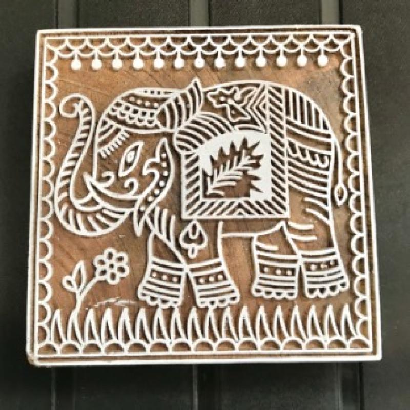 Majestic Elephant Wood Block Stamp | Traditional Indian Block Print | Folk Art Motif for Fabric, Paper .