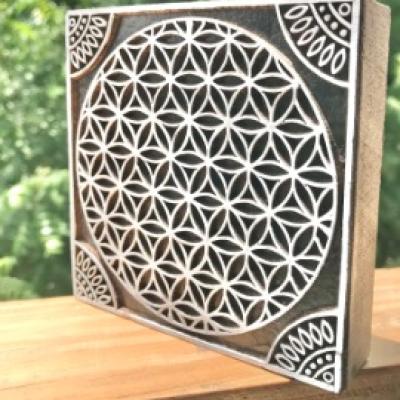 Sacred Geometry Wooden Block Stamp Flower of Life Mandala Print Block for Fabric & Paper Crafts Handmade Sheesham Wooden Block Print Stamp