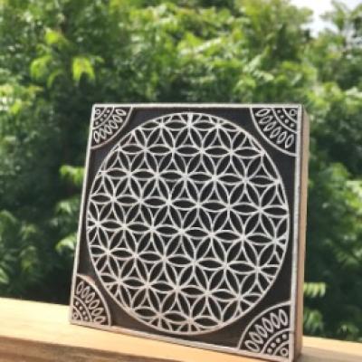 Geometry Wooden Block Stamp Flower of Life Mandala Print Block for Fabric & Paper Crafts Handmade Sheesham Wooden Block Print Stamp