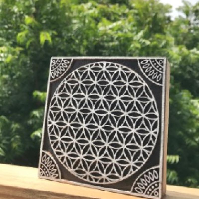 Sacred Geometry Wooden Block Stamp Flower of Life Mandala Print Block for Fabric & Paper Crafts Handmade Sheesham Wooden Block Print Stamp