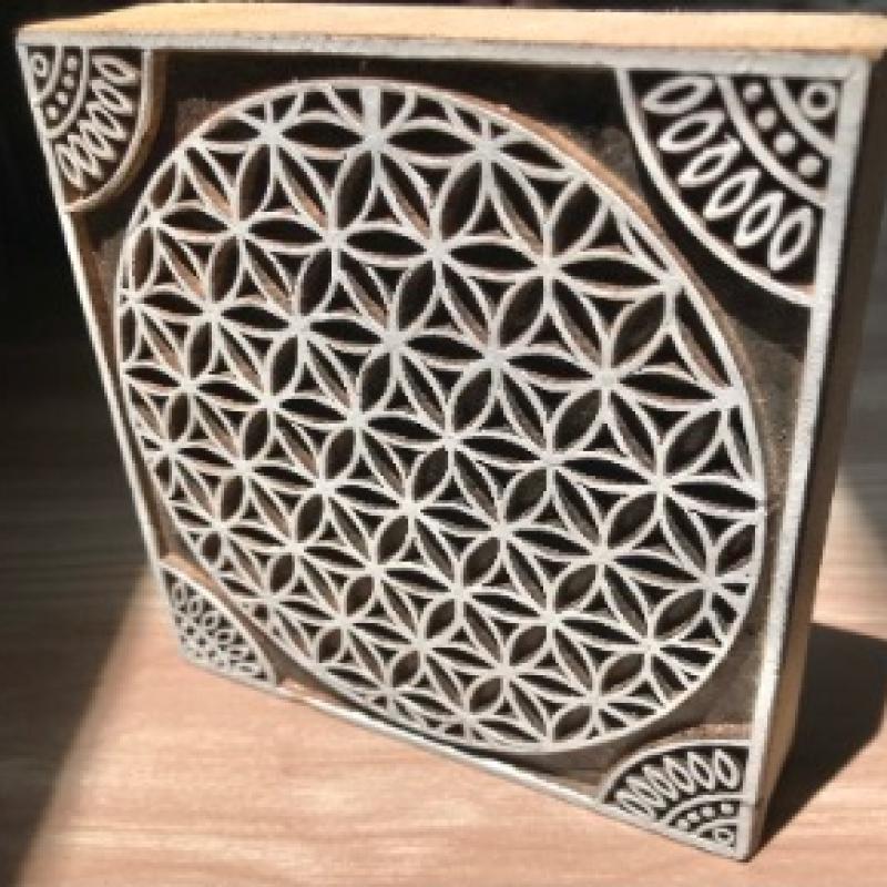 Sacred Geometry Wooden Block Stamp Flower of Life Mandala Print Block for Fabric & Paper Crafts Handmade Sheesham Wooden Block Print Stamp