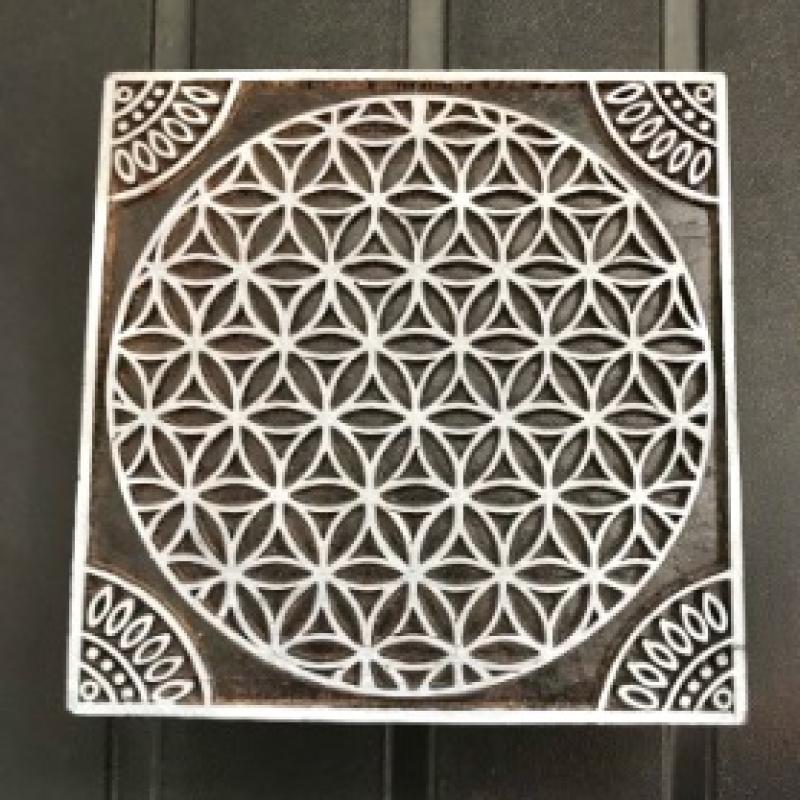 Sacred Geometry Wooden Block Stamp Flower of Life Mandala Print Block for Fabric & Paper Crafts Handmade Sheesham Wooden Block Print Stamp