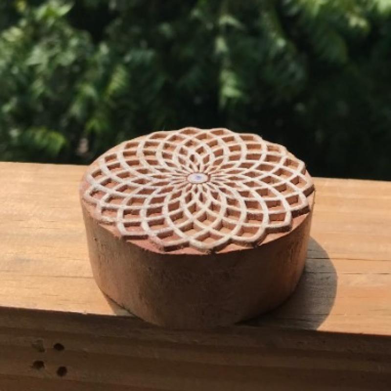Mandala Flower Wooden Printing Block | Hand-Carved Round Stamp for Fabric, Clay & Crafts | Indian Wood Stamp | Boho Textile Design