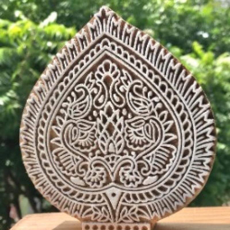 Intricate Wooden Block Stamp | Traditional Indian Paisley and Floral Motif for Textile & Paper Printing