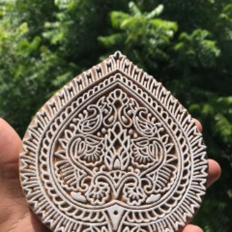 Intricate Wooden Block Stamp | Traditional Indian Paisley and Floral Motif for Textile & Paper Printing