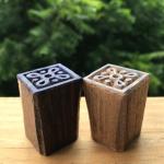 Set of 2 Square Wood Block Stamps | Mini Geometric Pattern Printing Blocks | Hand-Carved Indian Wooden Stamps by Chhaape for Fabric, Crafts