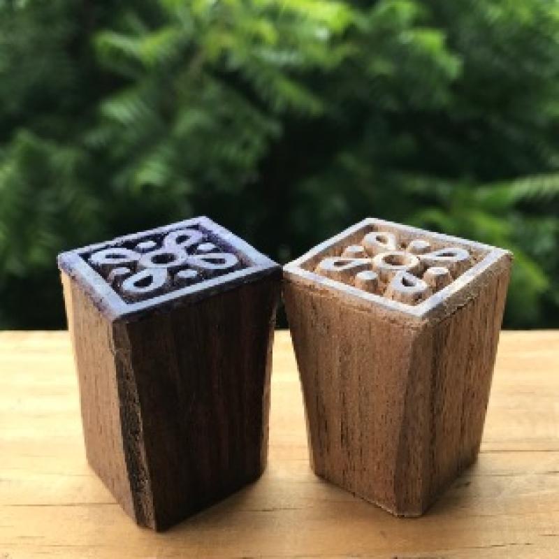 Set of 2 Square Wood Block Stamps | Mini Geometric Pattern Printing Blocks | Hand-Carved Indian Wooden Stamps by Chhaape for Fabric, Crafts