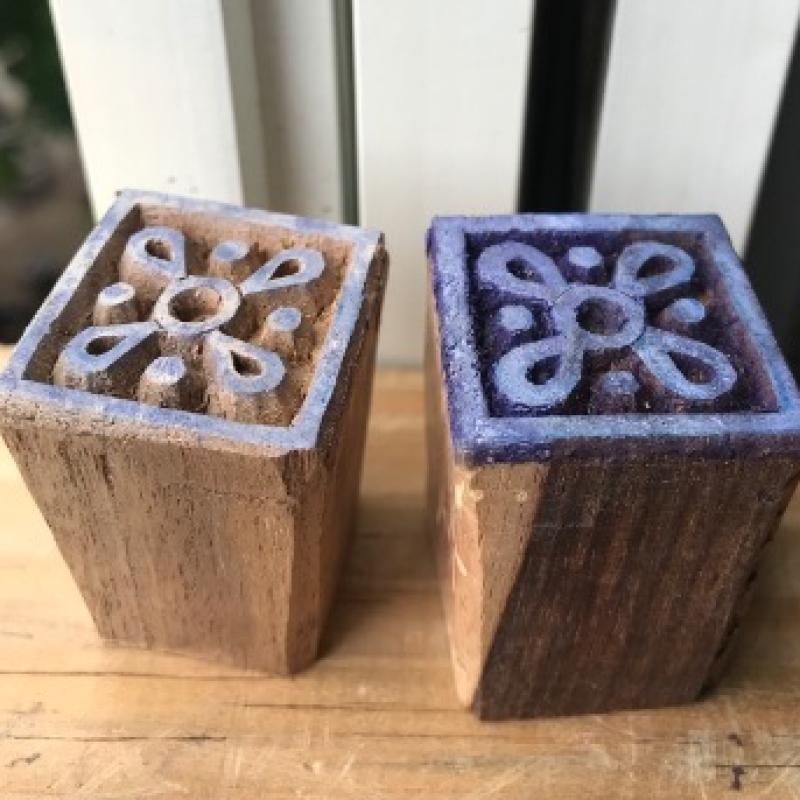 Set of 2 Square Wood Block Stamps | Mini Geometric Pattern Printing Blocks | Hand-Carved Indian Wooden Stamps by Chhaape for Fabric, Crafts