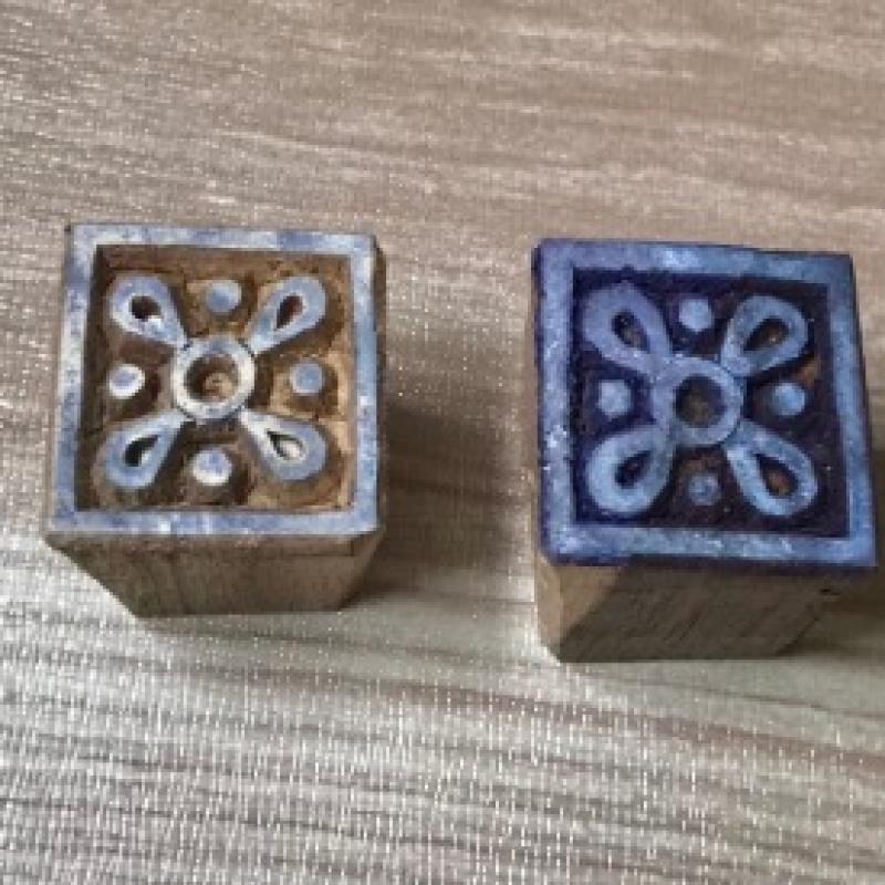 Set of 2 Square Wood Block Stamps | Mini Geometric Pattern Printing Blocks | Hand-Carved Indian Wooden Stamps by Chhaape for Fabric, Crafts