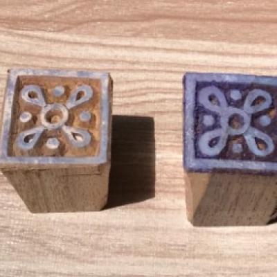 Set of 2 Square Wood Block Stamps | Mini Geometric Pattern Printing Blocks | Hand-Carved Indian Wooden Stamps by Chhaape for Fabric, Crafts