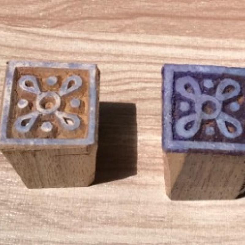Set of 2 Square Wood Block Stamps | Mini Geometric Pattern Printing Blocks | Hand-Carved Indian Wooden Stamps by Chhaape for Fabric, Crafts
